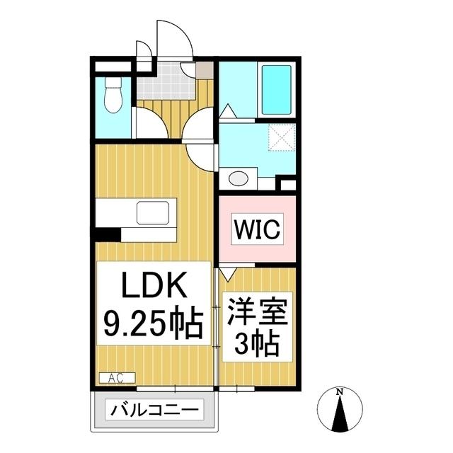パークヒルズB棟(1LDK/2階)の間取り写真
