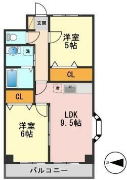 クロート第5(2DK/3階)の間取り写真