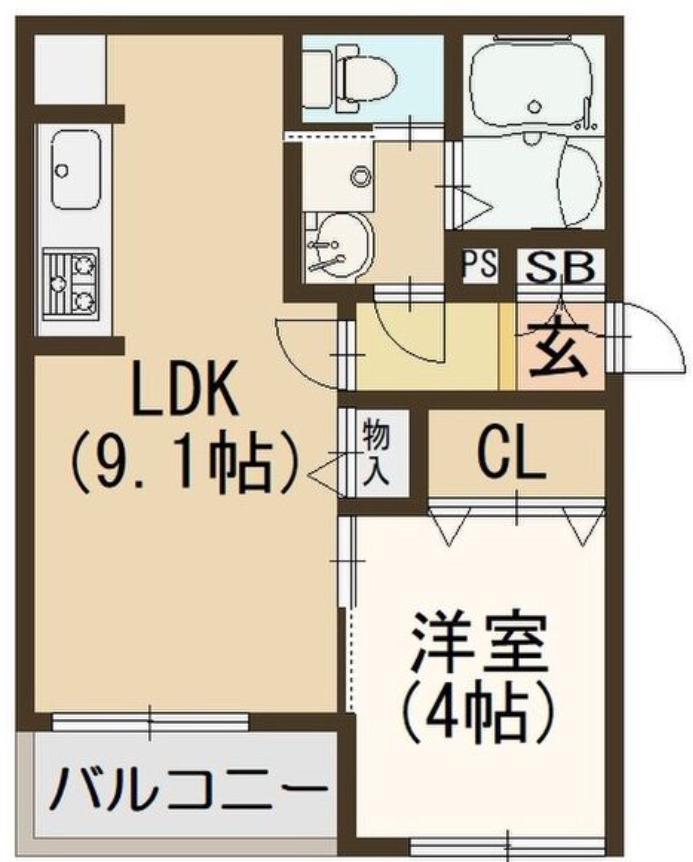 ヴィエント中小阪(1LDK/3階)の間取り写真
