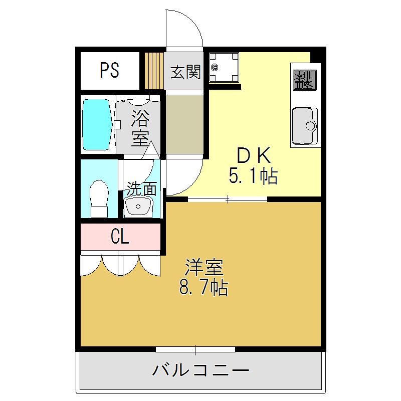 グレイス・ヒルズIII(1DK/1階)の間取り写真