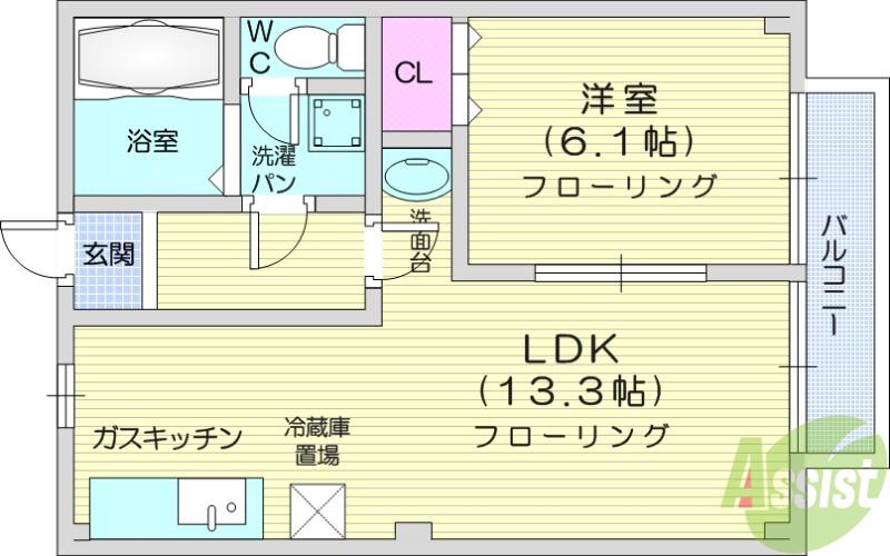 コーポさざんか2(1LDK/1階)の間取り写真
