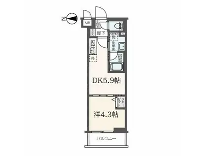 ハーモニーレジデンス東新宿(1DK/2階)の間取り写真