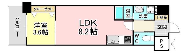 ERUZAGLANZ黄金(1LDK/5階)の間取り写真