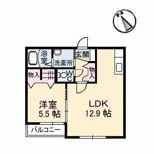 ラ・パルテール金岡東町 壱番館(1LDK/2階)の間取り写真