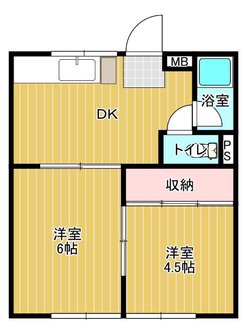 六花ハイツ(2DK/1階)の間取り写真