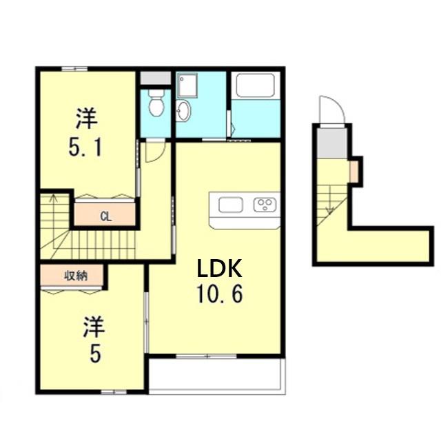 エスポワールミニオン2(2LDK/2階)の間取り写真