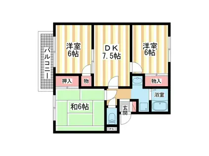 エステートピア学園前E棟(3DK/1階)の間取り写真
