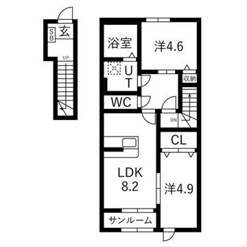 ヴィルヌーブIII(2LDK/2階)の間取り写真