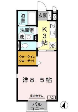 グランドパイン(1K/2階)の間取り写真