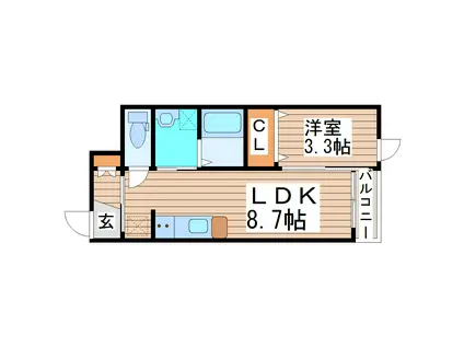 ボヌール北仙台(1LDK/1階)の間取り写真
