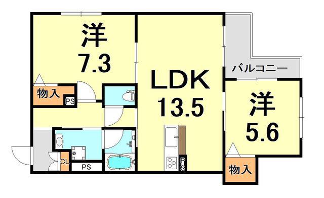シャーメゾンF甲子園(2LDK/2階)の間取り写真