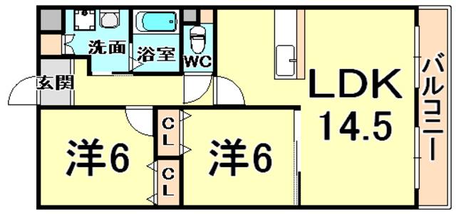 シャルムヴィラージュ(2LDK/1階)の間取り写真