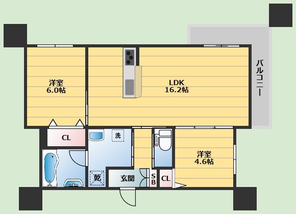 D-RESIDENCE荘園B(2LDK/2階)の間取り写真