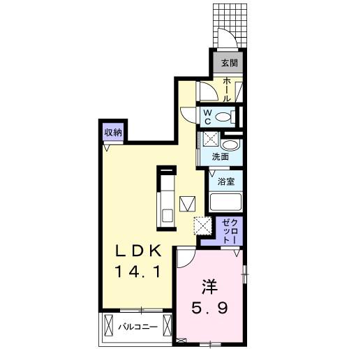 ディアコート二見I(1LDK/1階)の間取り写真