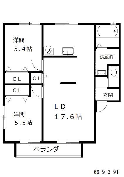 ファミール成田(2LDK/1階)の間取り写真