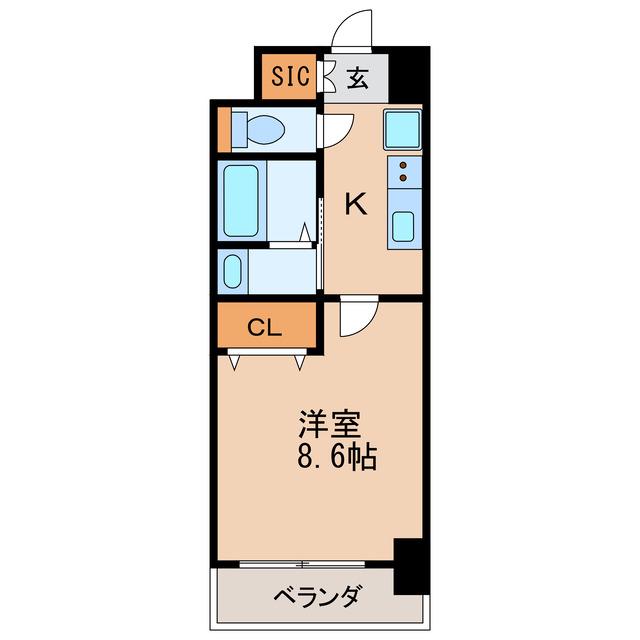 レジディア高岳(1K/4階)の間取り写真