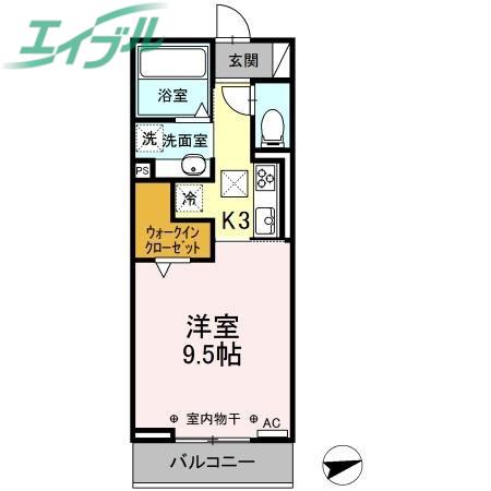雅野VII(1K/3階)の間取り写真