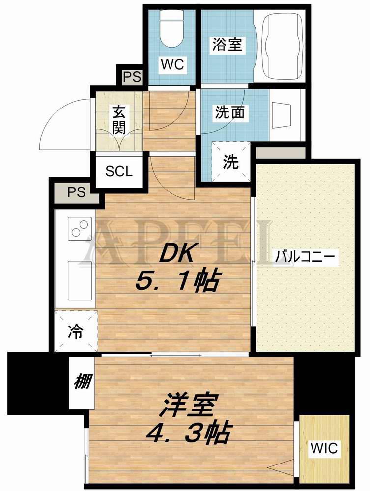 アーバネックス京町堀(1DK/6階)の間取り写真