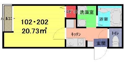 メゾンプランドール一ノ割(1K/2階)の間取り写真