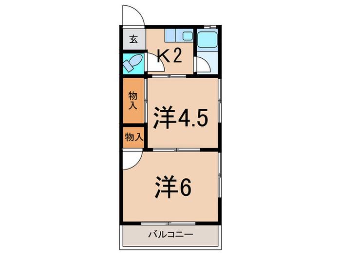 ドエル ヤナイ(2K/2階)の間取り写真