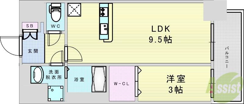 ファーストフィオーレ三国Ⅱ(1LDK/5階)の間取り写真