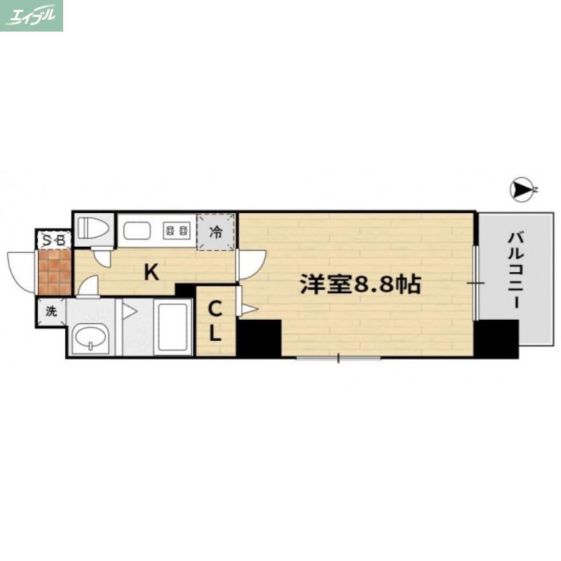 グランフォンテーヌ奉還町(1K/2階)の間取り写真
