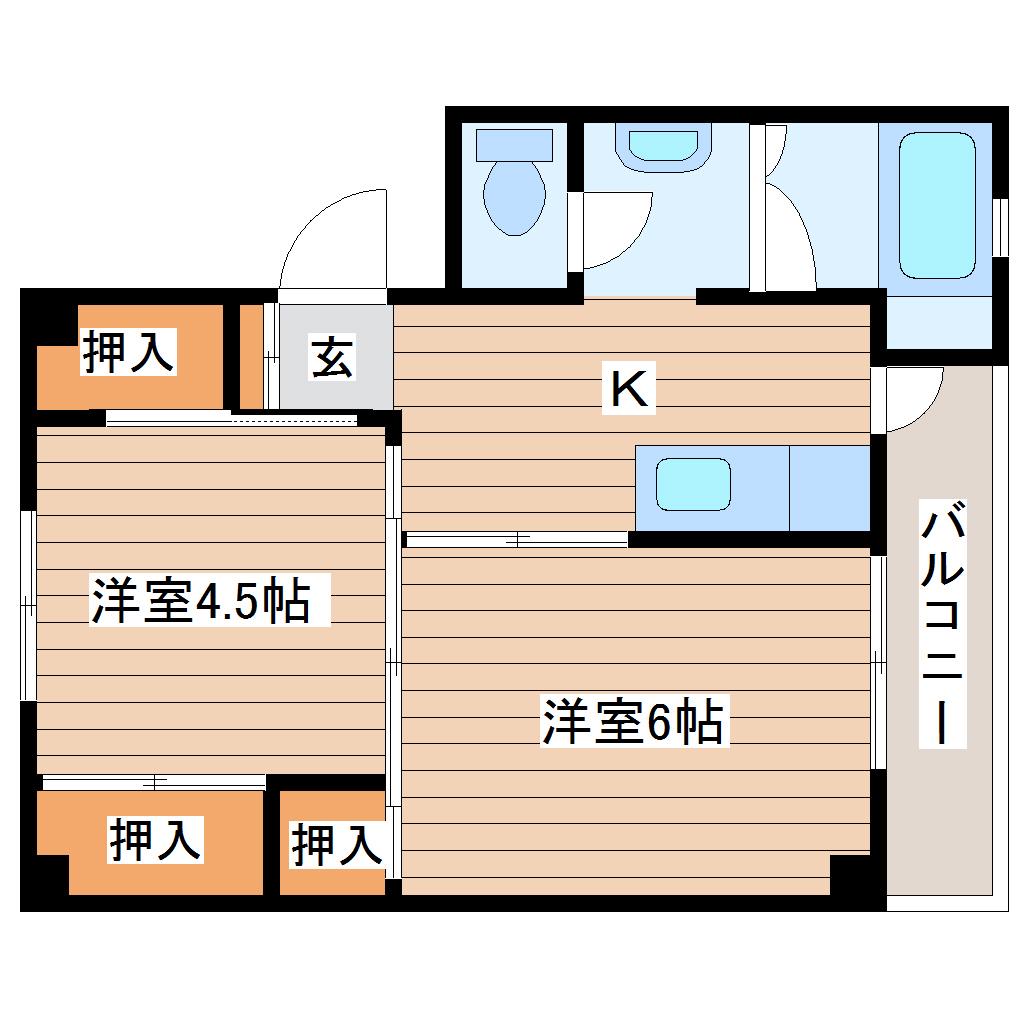 ビレッジハウス角田2号棟(2K/4階)の間取り写真