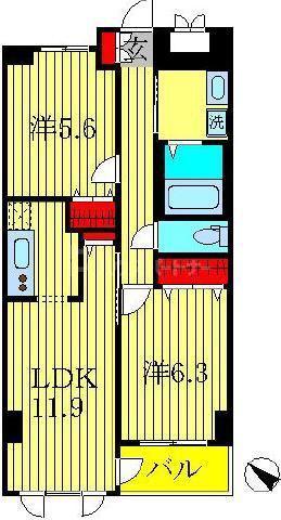 グリーンヒルズ(2LDK/6階)の間取り写真