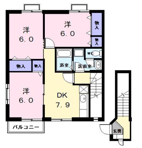 アメニティ鶴田A(3DK/2階)の間取り写真