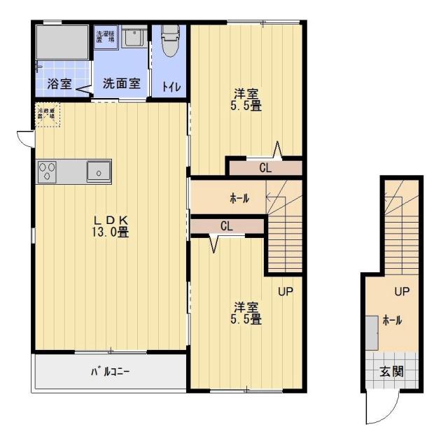 ESCOFFIERイースト(2LDK/2階)の間取り写真
