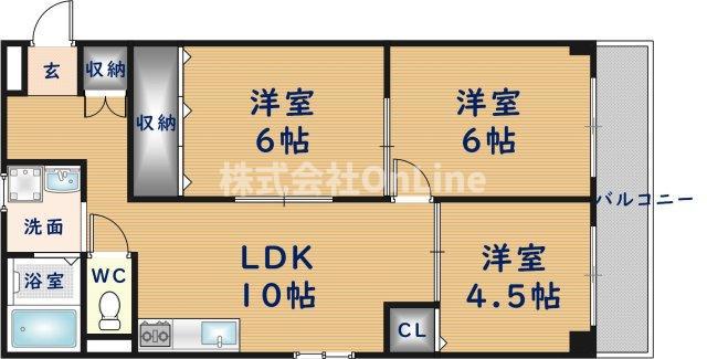 サンライズ 長田(3LDK/4階)の間取り写真