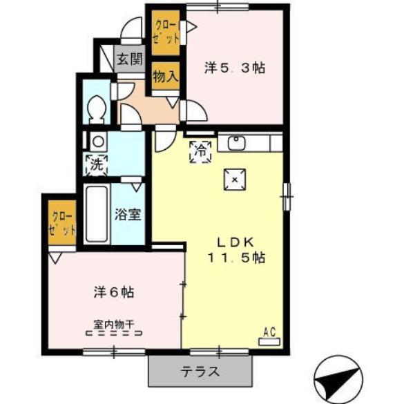 エデンナC(2LDK/1階)の間取り写真