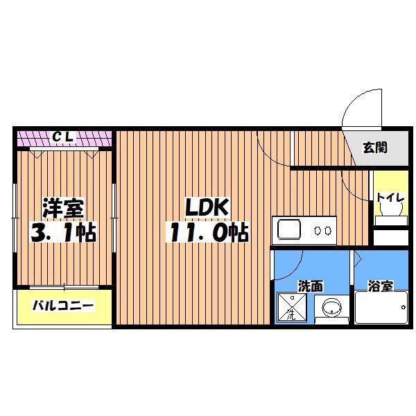グランアクシス(1LDK/2階)の間取り写真