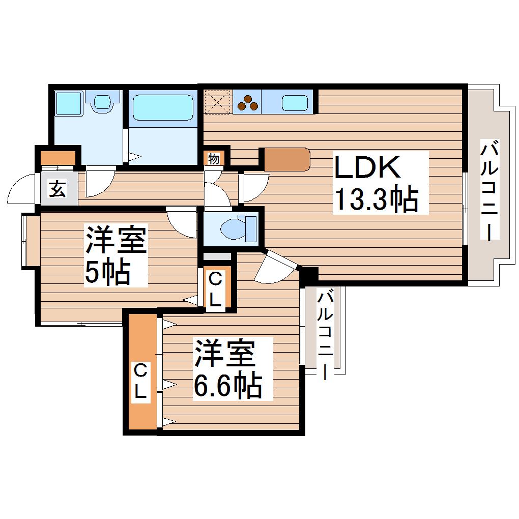 エレット長町(2LDK/6階)の間取り写真