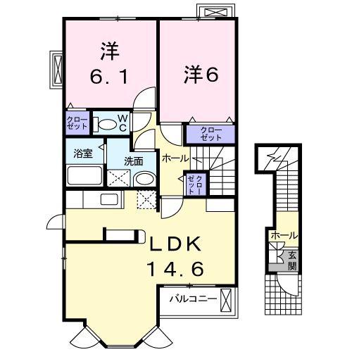ミルフィーユ壱番館(2LDK/2階)の間取り写真