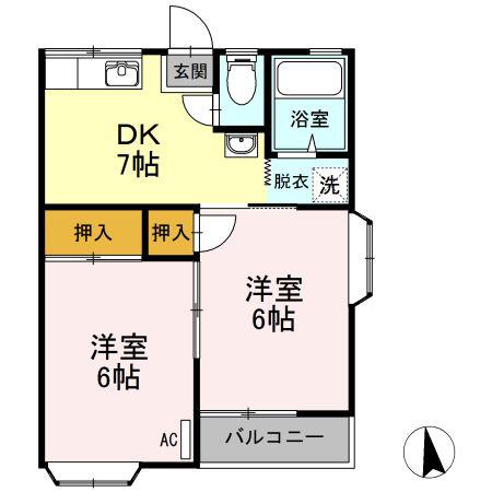 ドリームタウン(2DK/2階)の間取り写真