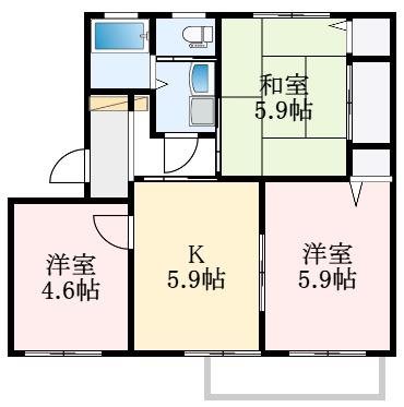 イースト コート(3K/1階)の間取り写真