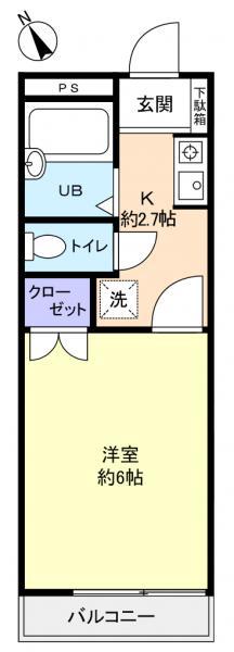 西八千代ガーデンハイツ(1K/2階)の間取り写真