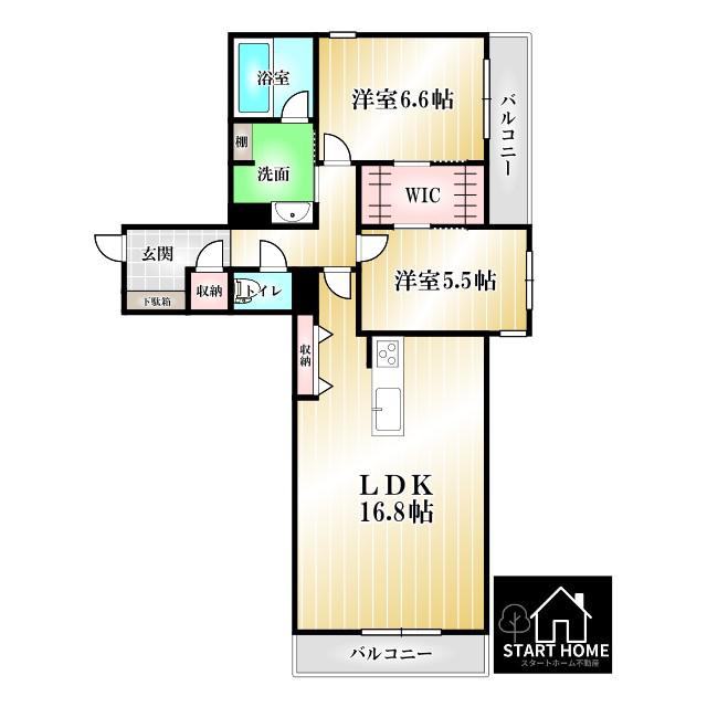 ベレオ安宅(2LDK/3階)の間取り写真