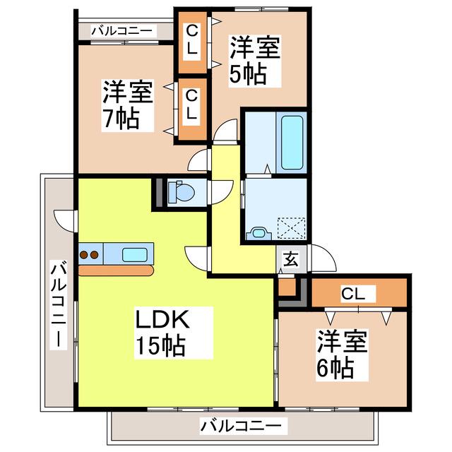 祐晋マンション(3LDK/2階)の間取り写真