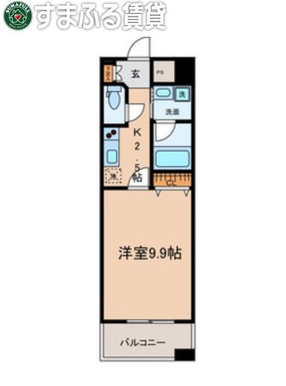 カーサビアンカ東岡崎(1K/9階)の間取り写真