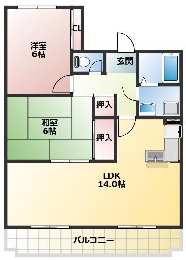 ハピネス八光(2LDK/2階)の間取り写真