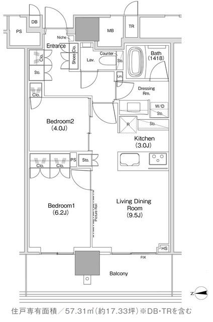 JIYUGAOKA MUSE SQUARE THE RESIDENCE(2LDK/8階)の間取り写真