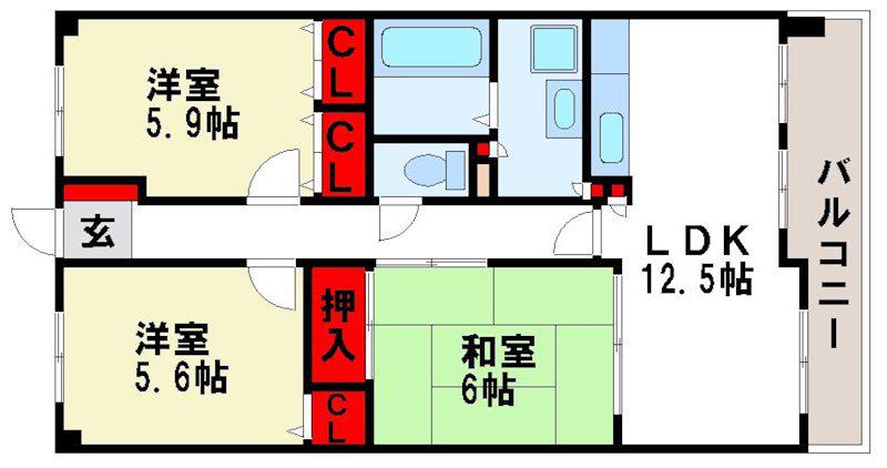 フォーレスト弐番館(3LDK/1階)の間取り写真