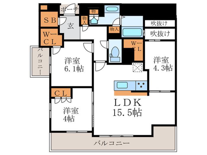 パラドール御所西グランデ(3LDK/4階)の間取り写真