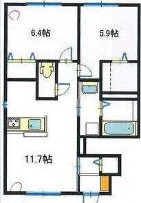 マーブル A棟(2LDK/1階)の間取り写真