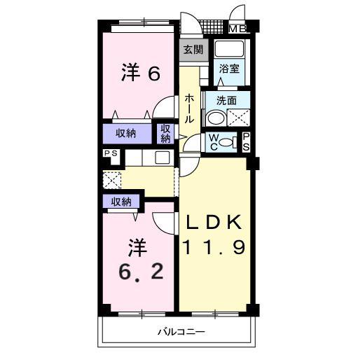 フォンテーヌ・パレスA(2LDK/1階)の間取り写真
