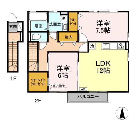 グランドソレイユ悠 B棟(2LDK/2階)の間取り写真