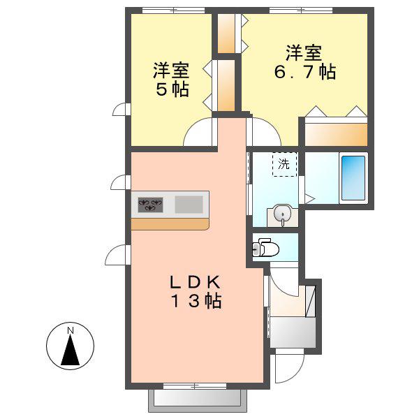 カーサフェリーチェ(2LDK/1階)の間取り写真