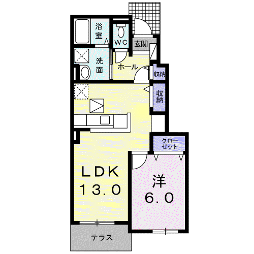 ララ・ヴィコロYOI(1LDK/1階)の間取り写真